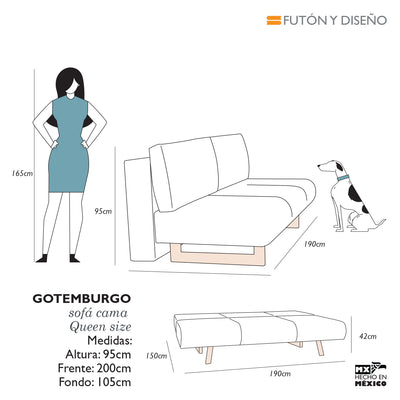 Sofá cama queen size Gotemburgo gris ceniza