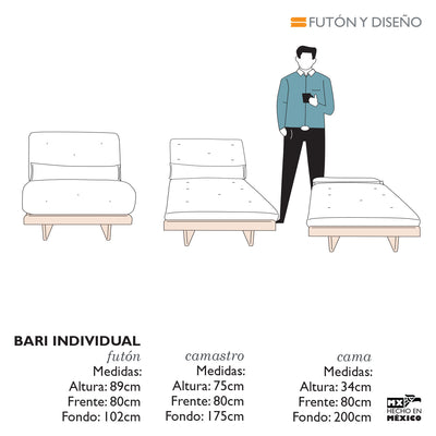 Futón Individual Bari Gris Grafito