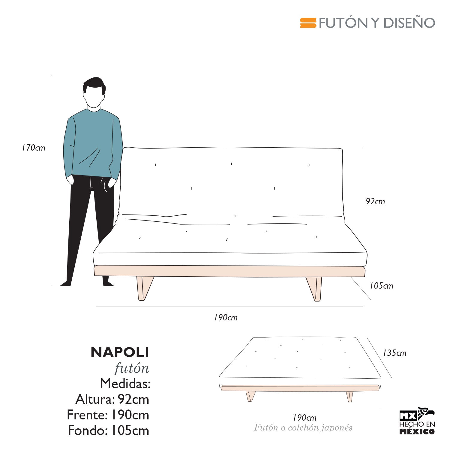 Futón Matrimonial Napoli Azul Marino
