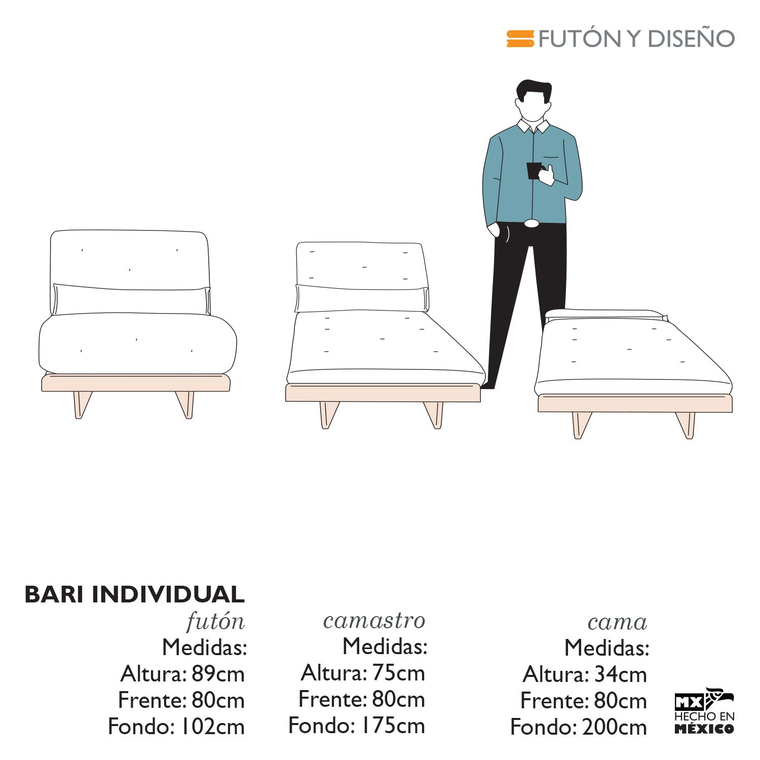 Futón Individual Bari Rojo